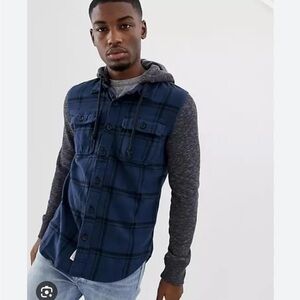 Hollister Plaid Flannel Shirt with Jersey Hood
